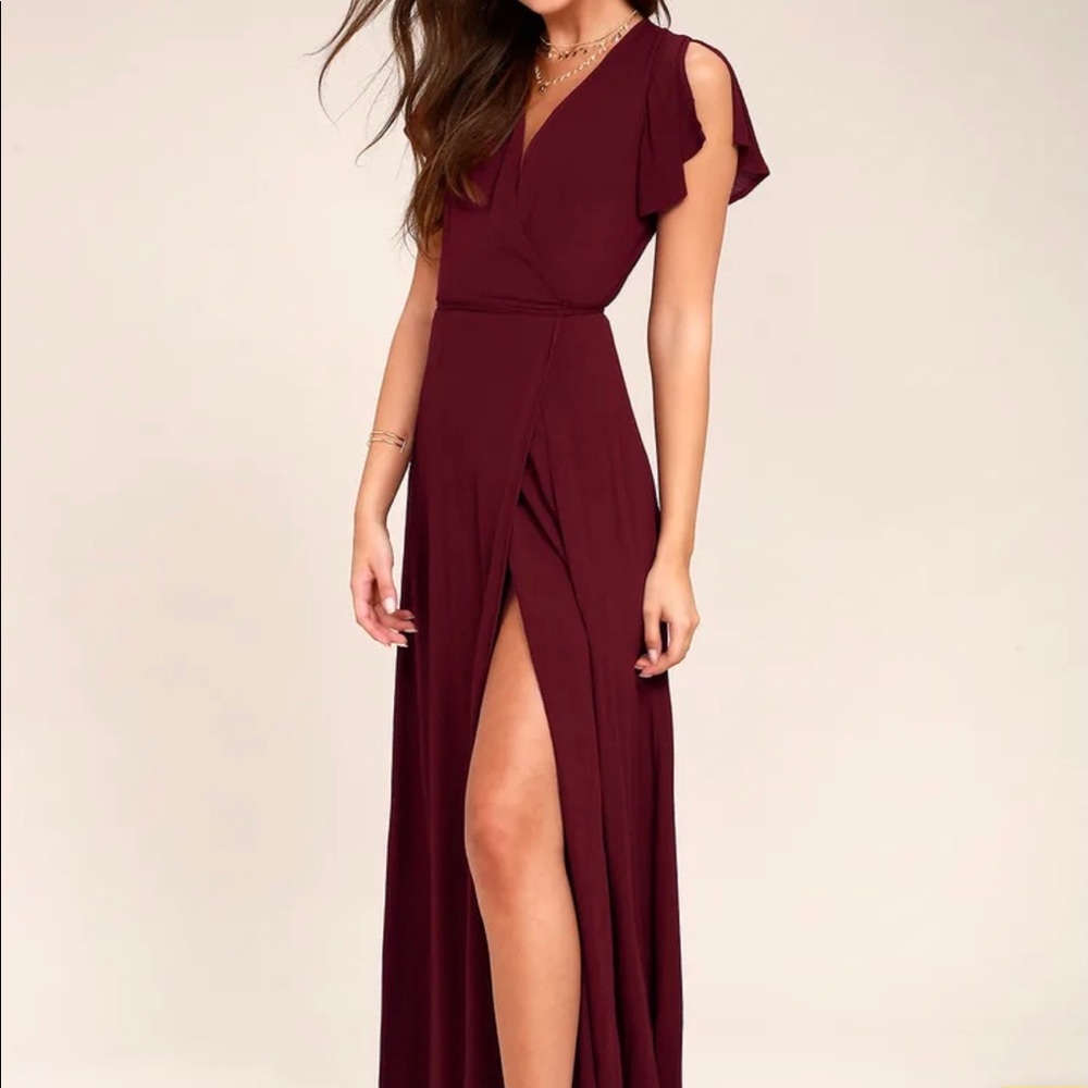 Lulus - Heart of Marigold Burgundy Wrap Dress